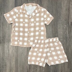Mickey Mouse Beige and White Check Short Set
